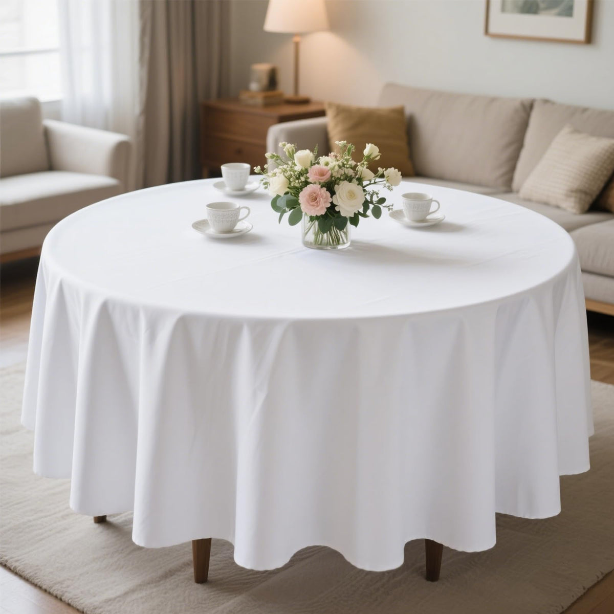 MRJ 70 Inch Round White Tablecloth Stain and Wrinkle Resistant Washable Polyester Table Cloth for Restaurant Hotel Wedding