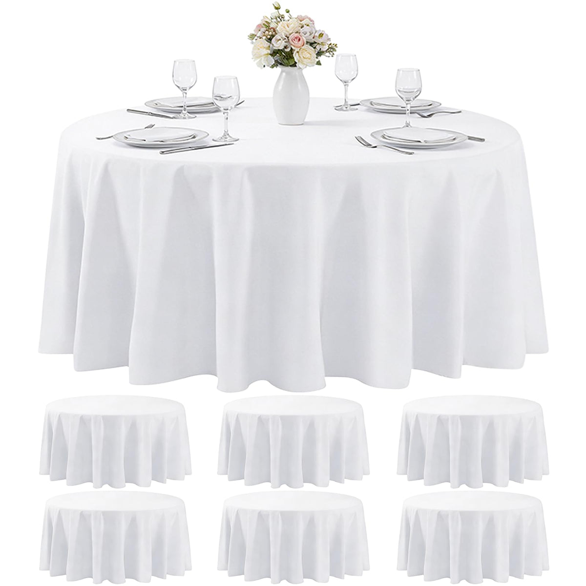 MRJ 70 Inch Round White Tablecloth Stain and Wrinkle Resistant Washable Polyester Table Cloth for Restaurant Hotel Wedding