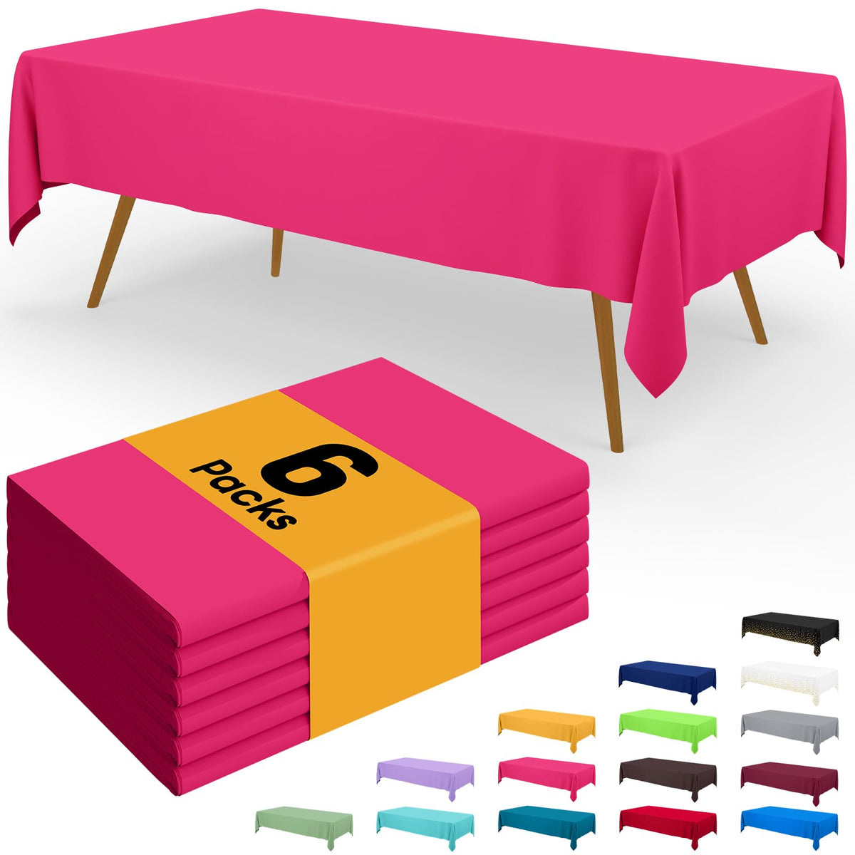 Smiry Disposable Table Cloth - 6 Pack, 54 x 108 Inch Waterproof Rectangle Tablecloths for Parties, Decorative Plastic Table Cover, Leakproof & Sturdy, White