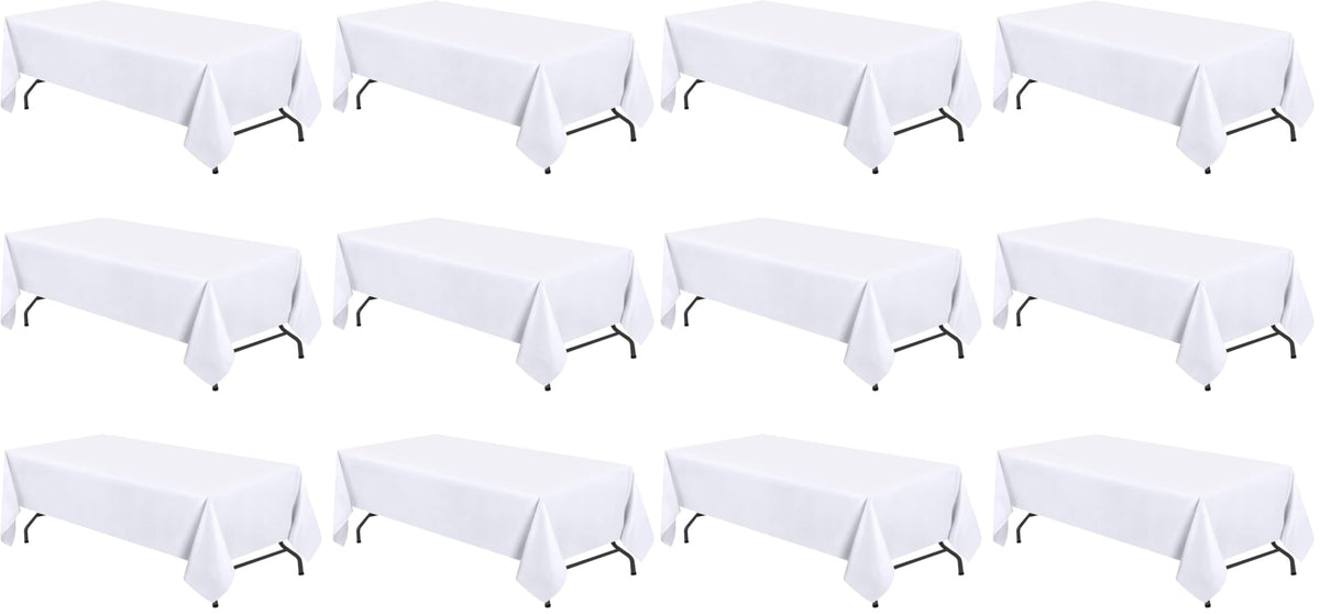WEALUXE White Table Cloths for 6 Foot Rectangle Tables, 2-Pack, 60x102 inches, Water, Stain and Wrinkle Resistant, 200 GSM Washable Poly Fabric Tablecloths Rectangular, Elegant and Durable