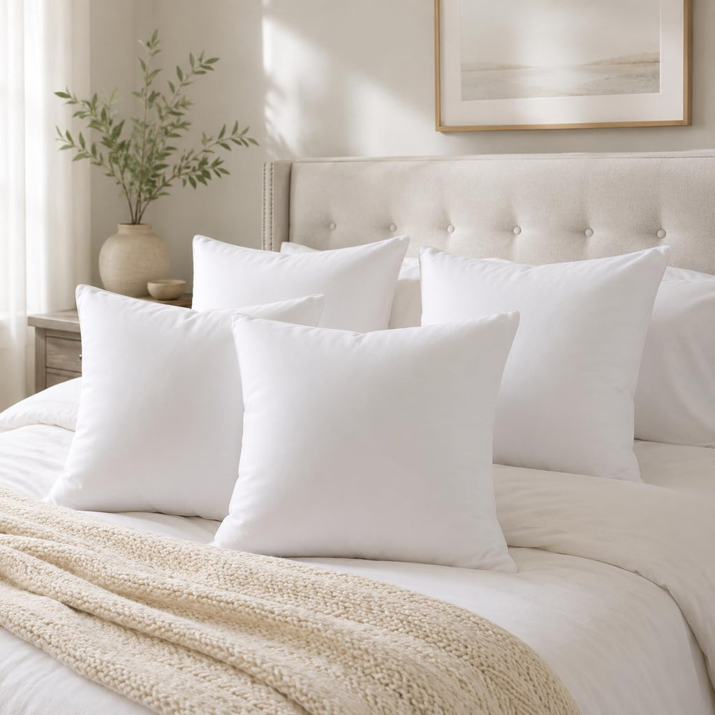 Calibrate Timing 18 x 18 inches Pillow Inserts, Set of 4 Hypoallergenic Brushed Microfiber Liner Down Alternative Filled Square Cushion Throw Pillow