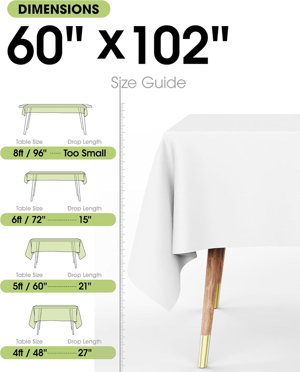 Pureegg Polyester Tablecloth 60" x 102" Reusable Washable 2 Pack White