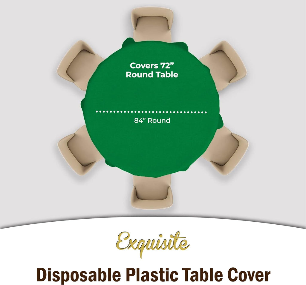 Exquisite 12-Pack Premium Plastic Tablecloth 12-Pack Premium Plastic Tablecloth 84in. Round Table Cover - Emerald Green