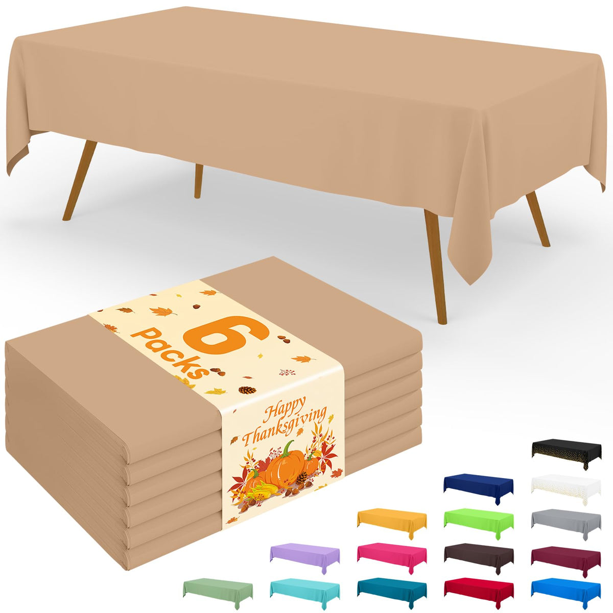 Smiry Disposable Table Cloth - 6 Pack, 54 x 108 Inch Waterproof Rectangle Tablecloths for Parties, Decorative Plastic Table Cover, Leakproof & Sturdy, White