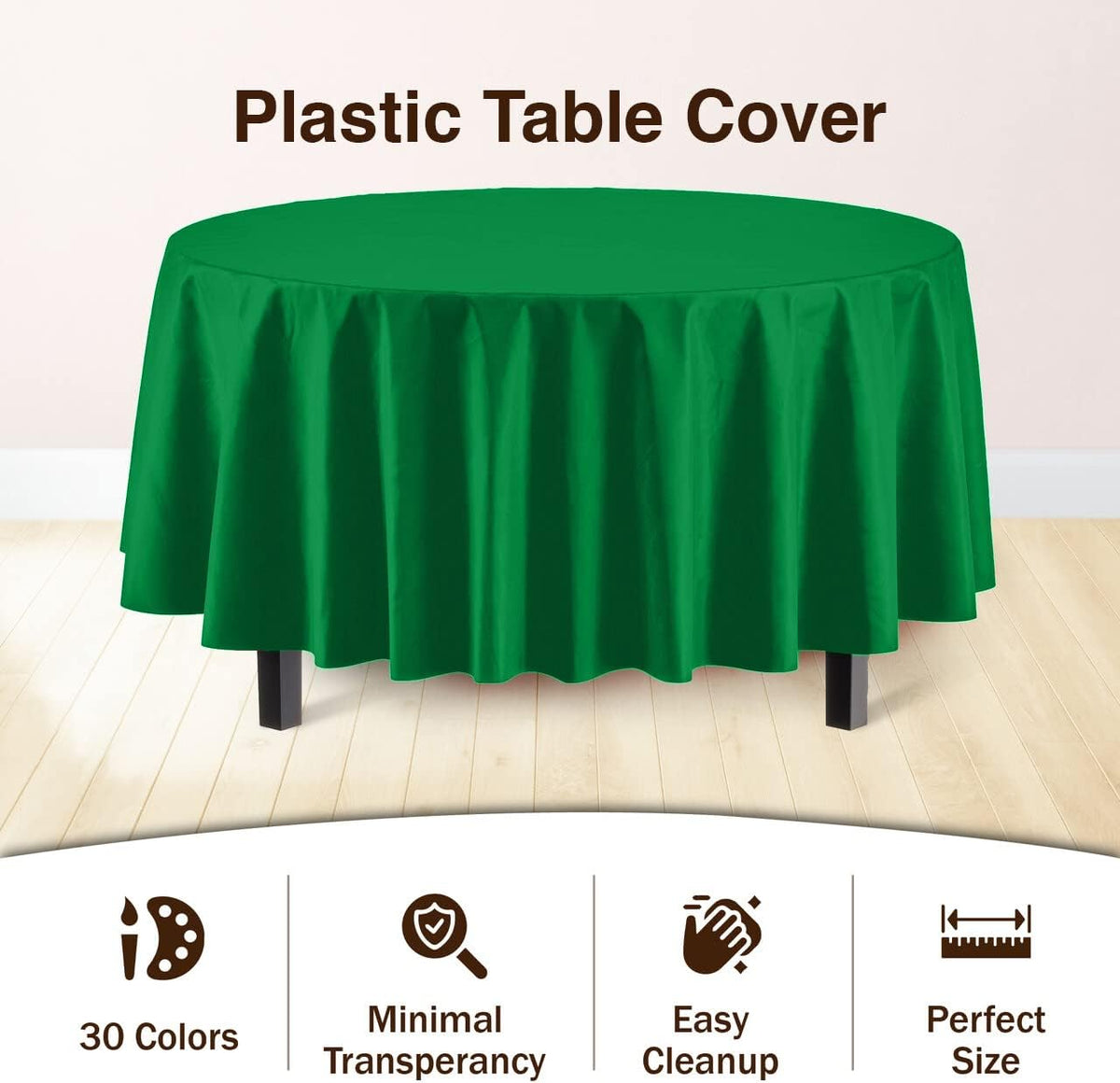 Exquisite 12-Pack Premium Plastic Tablecloth 12-Pack Premium Plastic Tablecloth 84in. Round Table Cover - Emerald Green