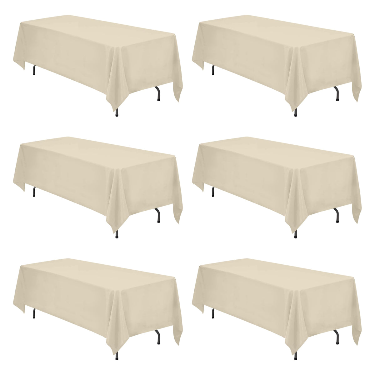 BRILLMAX 6 Pack Ivory Tablecloths 90x132 Inch for 6ft Rectangle Tables
