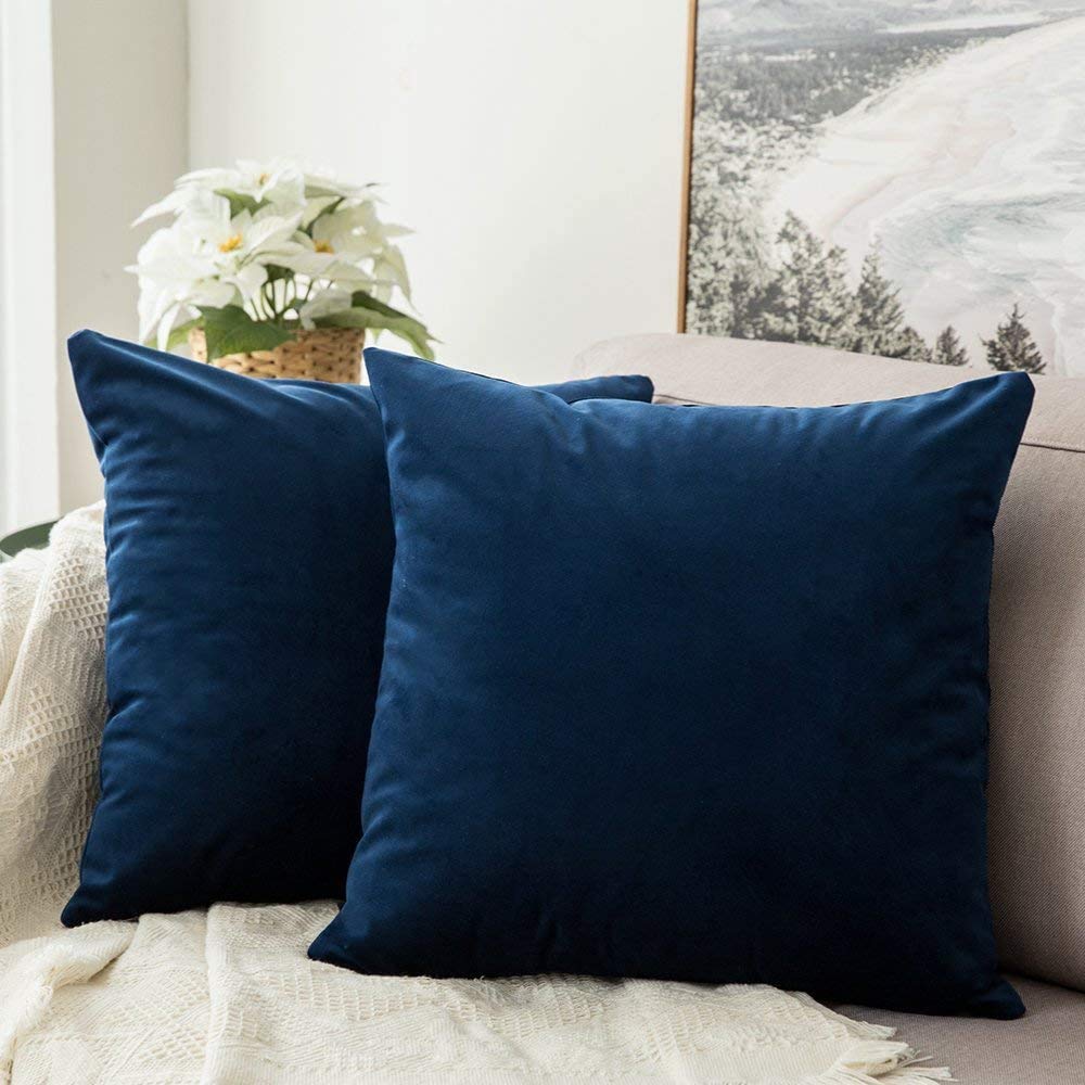 MIULEE Velvet Throw Pillow Covers 18x18 Inch Pack of 2 Dark Blue