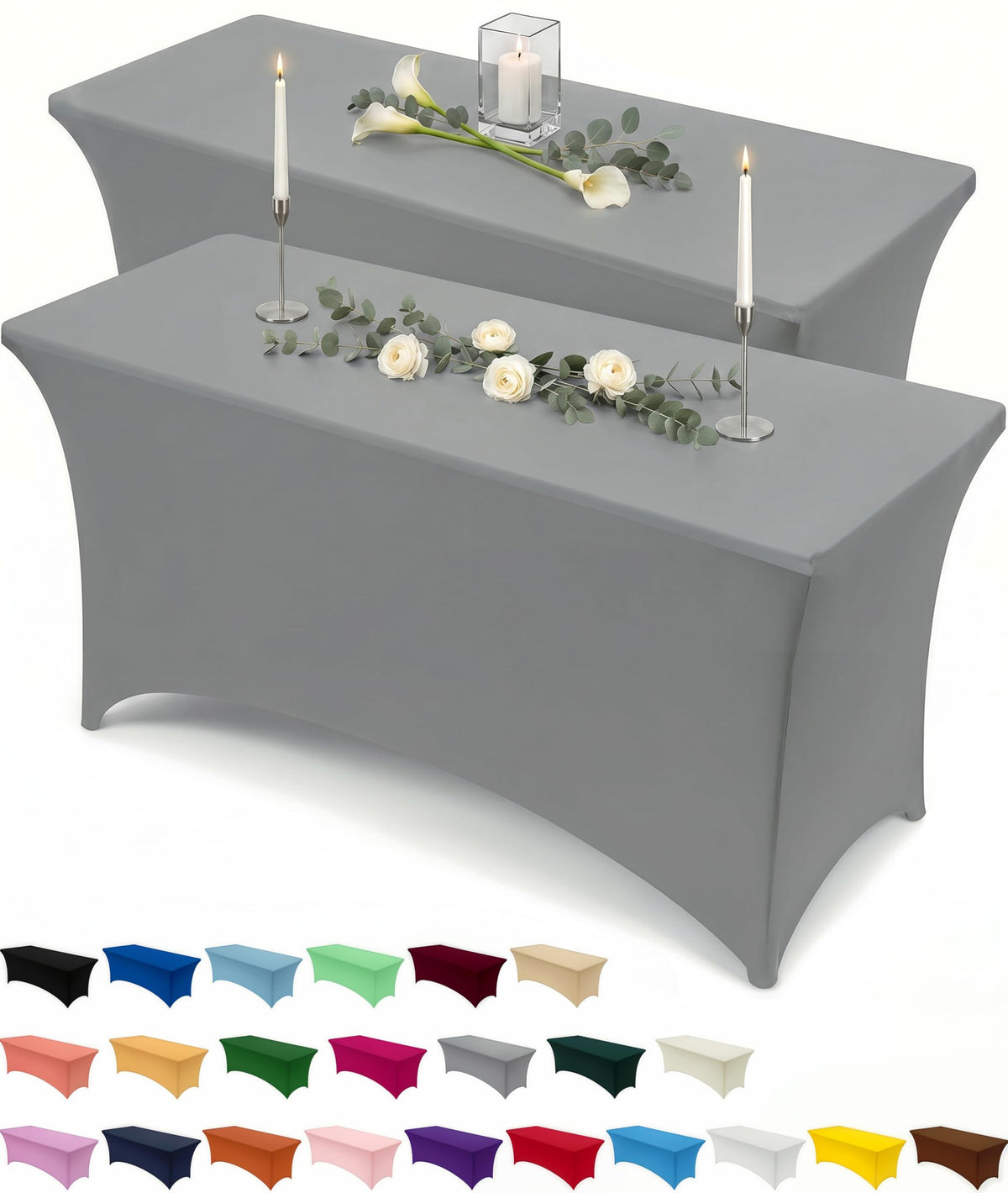 Utopia Kitchen Spandex Tablecloth 2 Pack [6FT, Black] Tight, Fitted, Washable and Wrinkle Resistant Stretch Rectangular Patio Table Cover for Event, Wedding, Banquet & Parties [72Lx30Wx30H Inch]