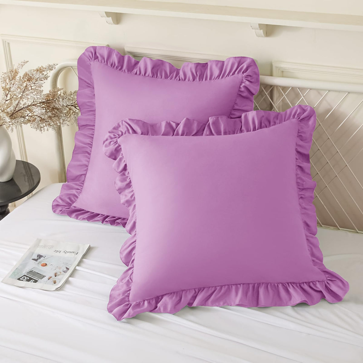 KKJIAF 2 Pack Ruffle Pillow Cases 18x18 Inches, White