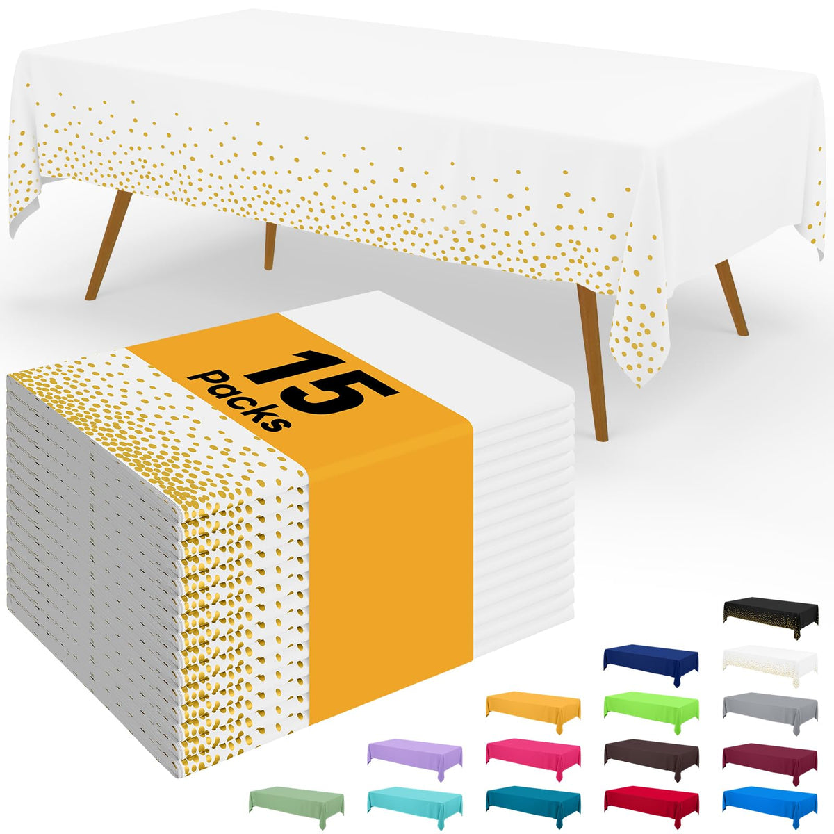 Smiry Disposable Table Cloth - 6 Pack, 54 x 108 Inch Waterproof Rectangle Tablecloths for Parties, Decorative Plastic Table Cover, Leakproof & Sturdy, White
