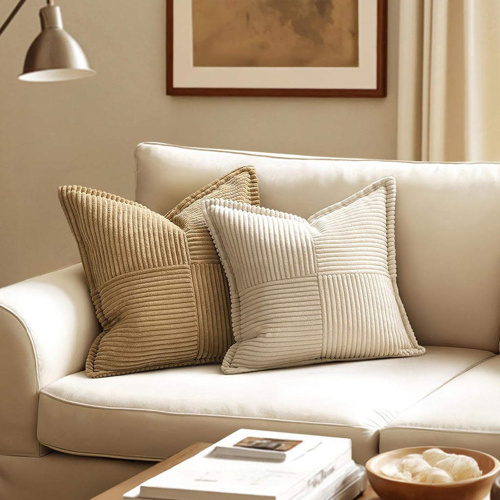 MIULEE Decorative Throw Pillow Covers for Couch 18x18 Inch Beige 2 Pack