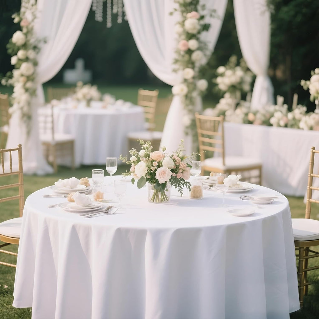 MRJ 70 Inch Round White Tablecloth Stain and Wrinkle Resistant Washable Polyester Table Cloth for Restaurant Hotel Wedding