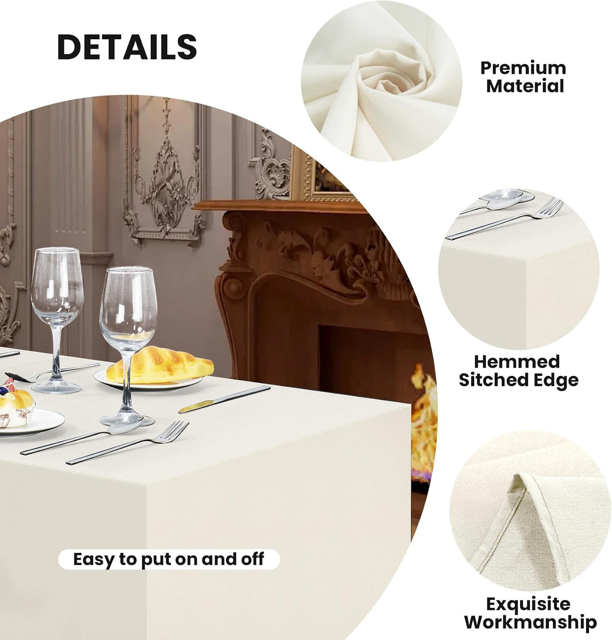Ascoza 2 Pack Fitted Tablecloth for 6 Foot Rectangle Tables 72 x 30 Inch Ivory Table Covers Water Resistant Polyester Table Cloth for Wedding, Parties,Display, Trade Show (Ivory)