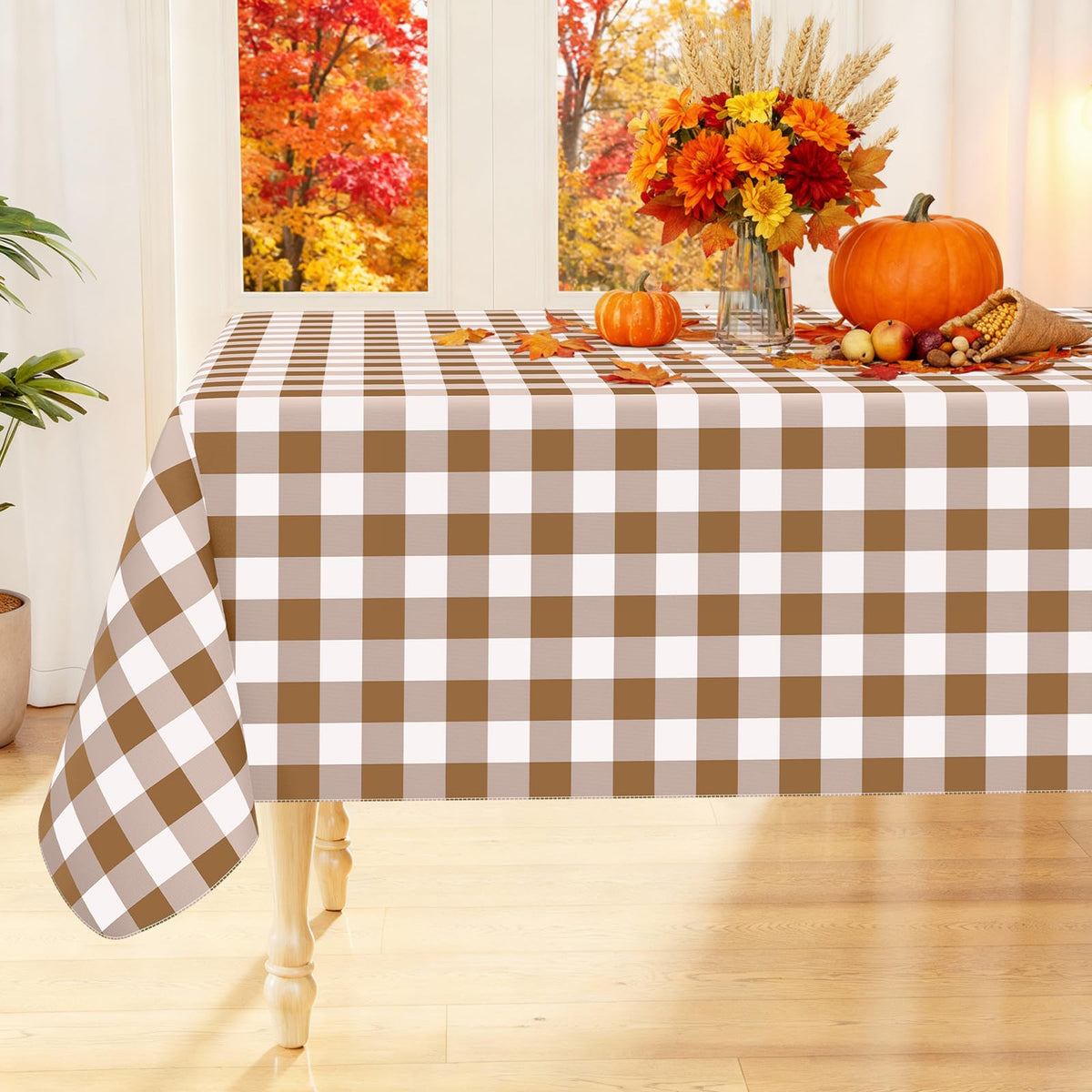 Smiry Picnic Table Cloth, Vinyl Tablecloths with Flannel Backing, 60"x84"