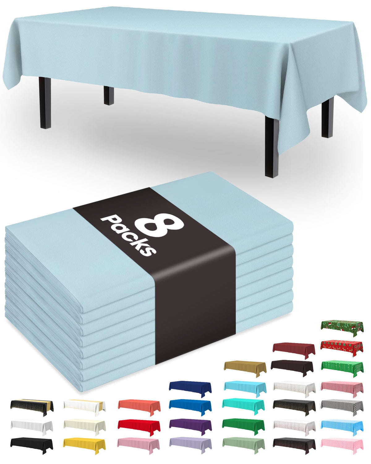 Pureegg Plastic Table Cloth Disposable 8 Pack 54 x 108 Inch, White