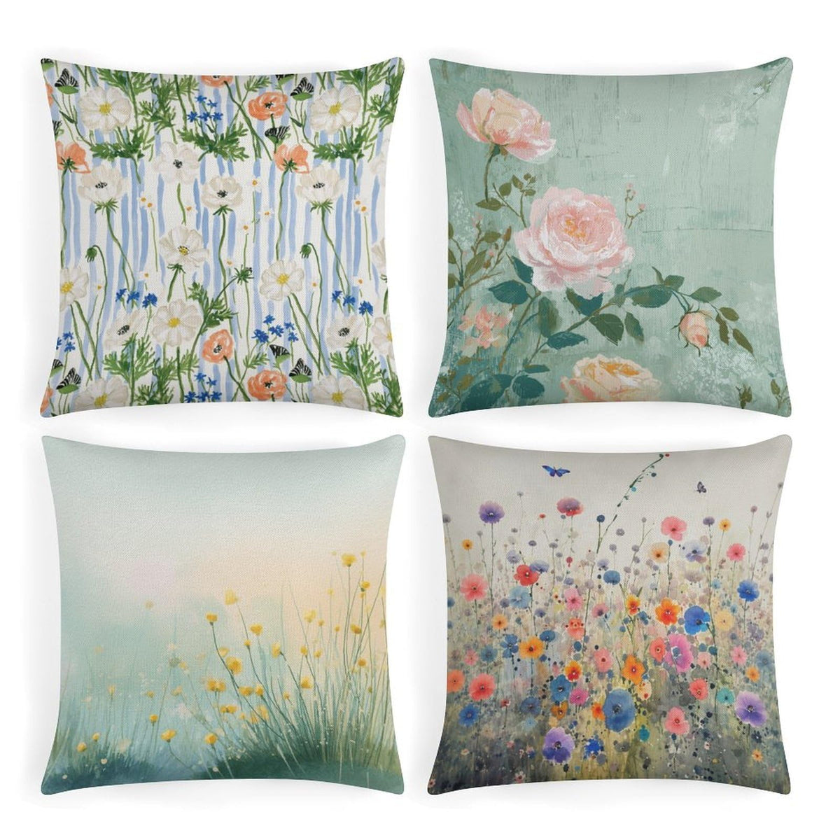 4 Pack Abstract Floral Print Throw Pillow Covers Soft Breathable Cotton Linen Square 18"x18" Cushion Cases with Zipper for Living Room Sofa Couch, No Pillow Insert Included