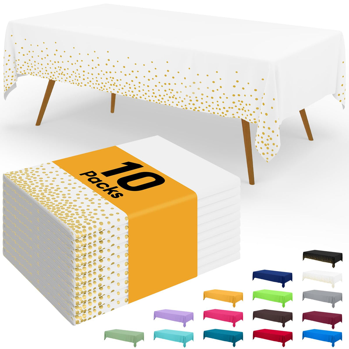 Smiry Disposable Table Cloth - 6 Pack, 54 x 108 Inch Waterproof Rectangle Tablecloths for Parties, Decorative Plastic Table Cover, Leakproof & Sturdy, White