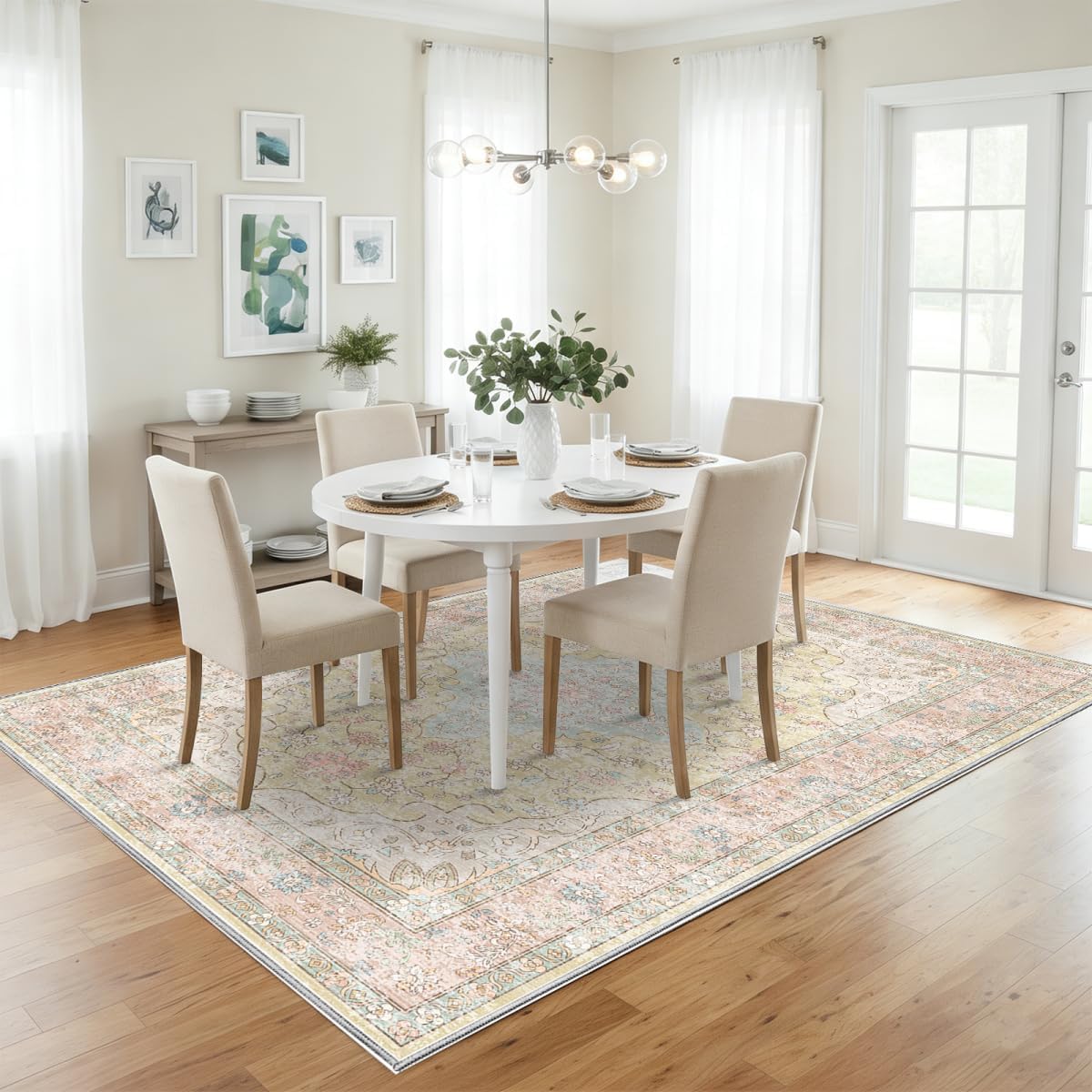 Washable 9x12 Area Rug for Living Room, Non-Slip Large Pink Bedroom Rugs