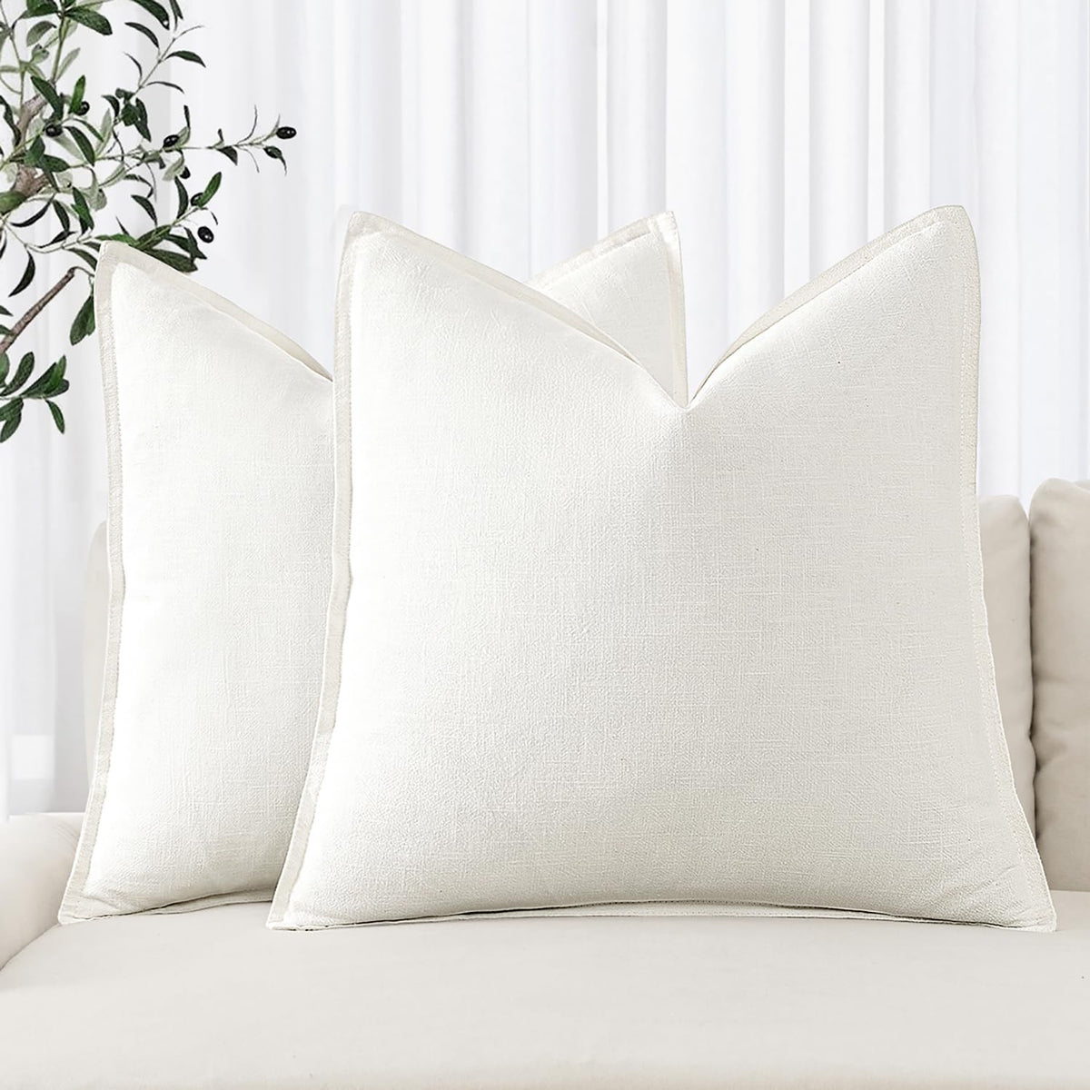 MIULEE Decorative Linen Euro Sham Pillow Covers 24x24 Natural Beige