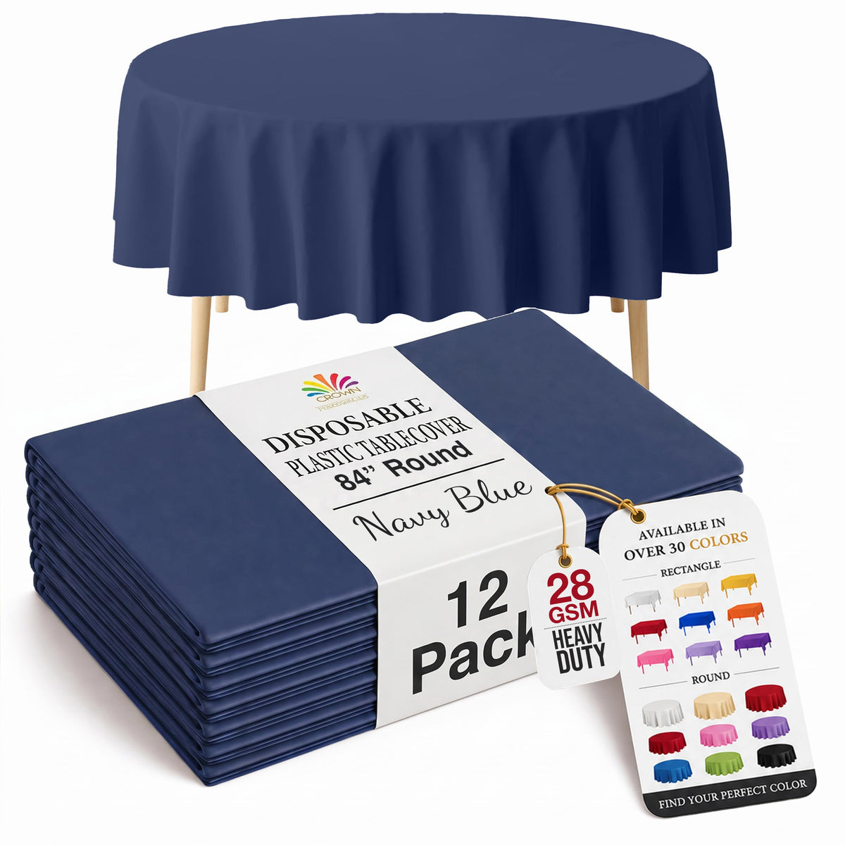 Exquisite 12-Pack Premium Plastic Tablecloth 12-Pack Premium Plastic Tablecloth 84in. Round Table Cover - Emerald Green