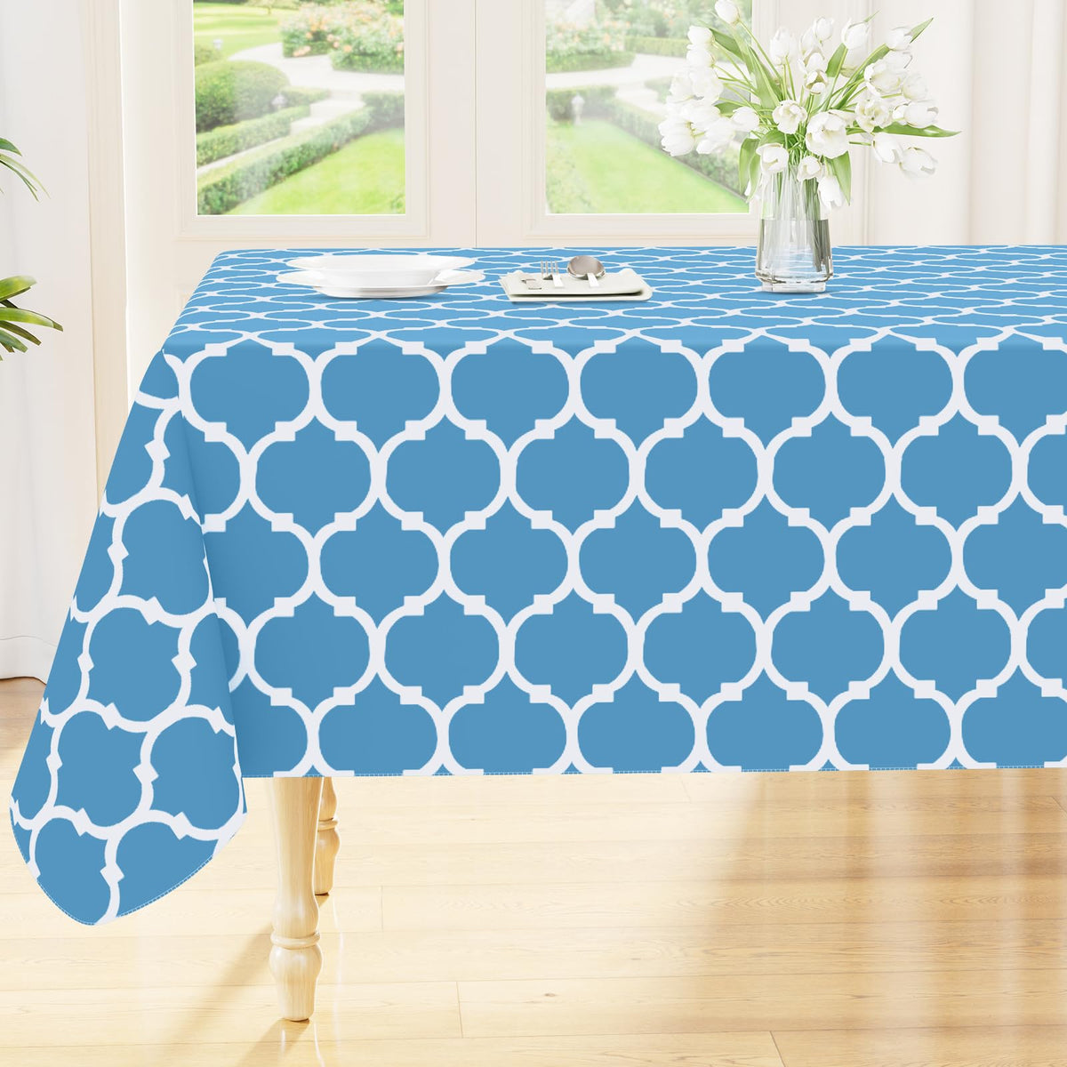 Smiry Rectangle Table Cloth, Flannel Backed Vinyl Tablecloth, 60"x84"