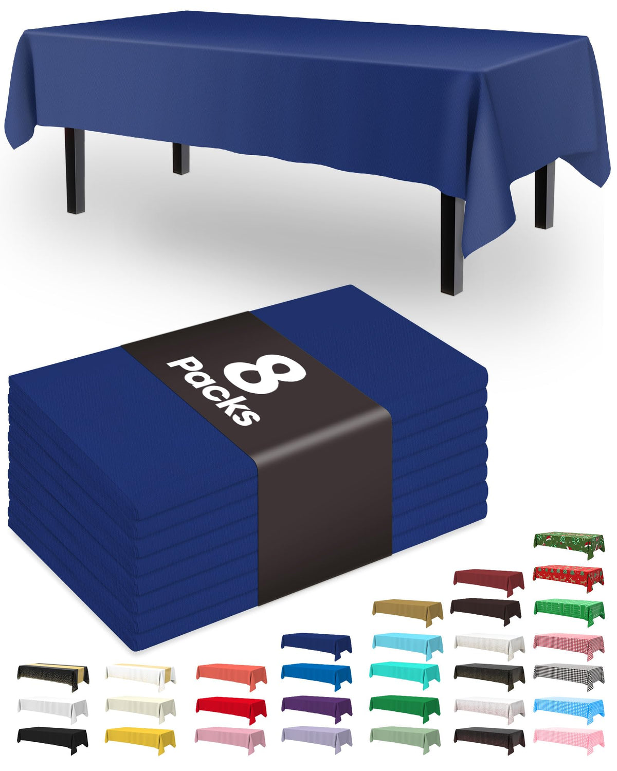 Pureegg Plastic Table Cloth Disposable 8 Pack 54 x 108 Inch, White