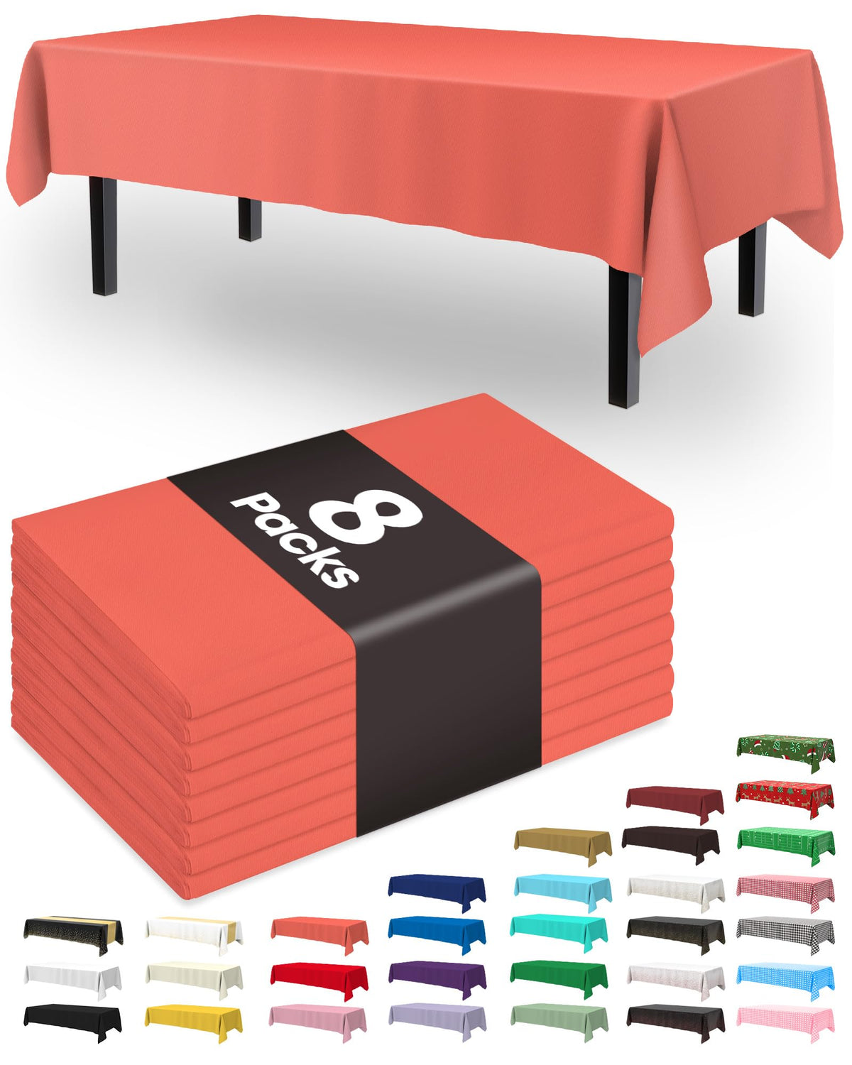 Pureegg Plastic Table Cloth Disposable 8 Pack 54 x 108 Inch, White