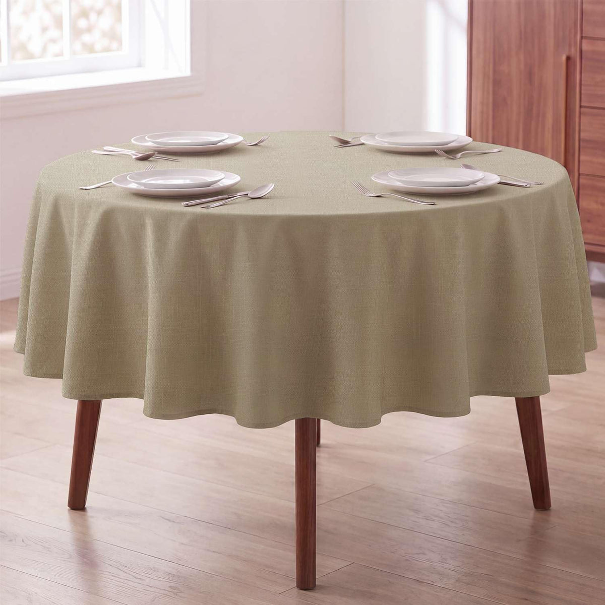 H.VERSAILTEX Linen Textured Table Cloths 60 x 120 Inch Premium Solid Tablecloth Spill-Proof Waterproof Table Cover for Dining Buffet Feature Extra Soft and Thick Fabric Wrinkle Free, Taupe