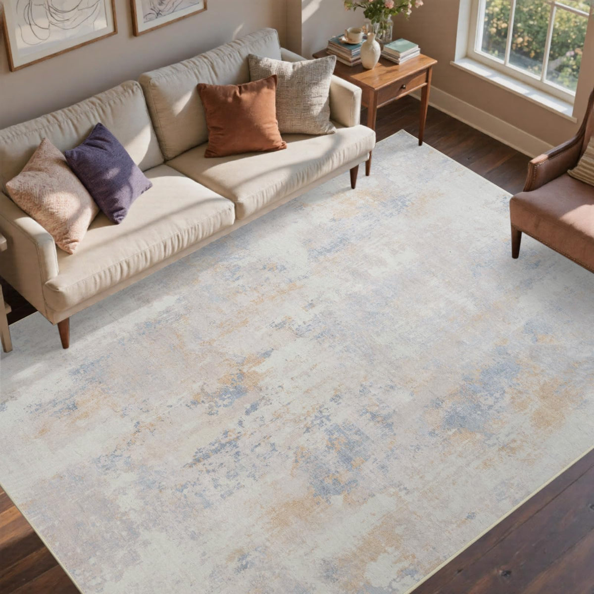 6x9 Ft Large Area Rugs for Living Room, Soft Non-Slip Washable Rugs Modern Abstract Pattern Carpet for Bedroom Indoor Floor Nursery Home Decor (Blue)