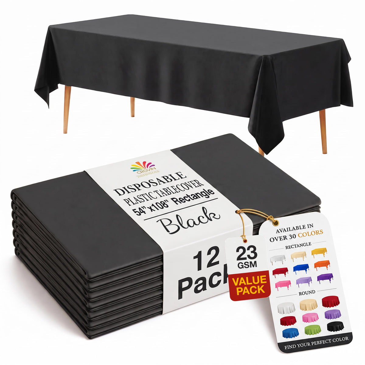 Exquisite 12-Pack Premium Plastic Tablecloth 12-Pack Premium Plastic Tablecloth 84in. Round Table Cover - Emerald Green