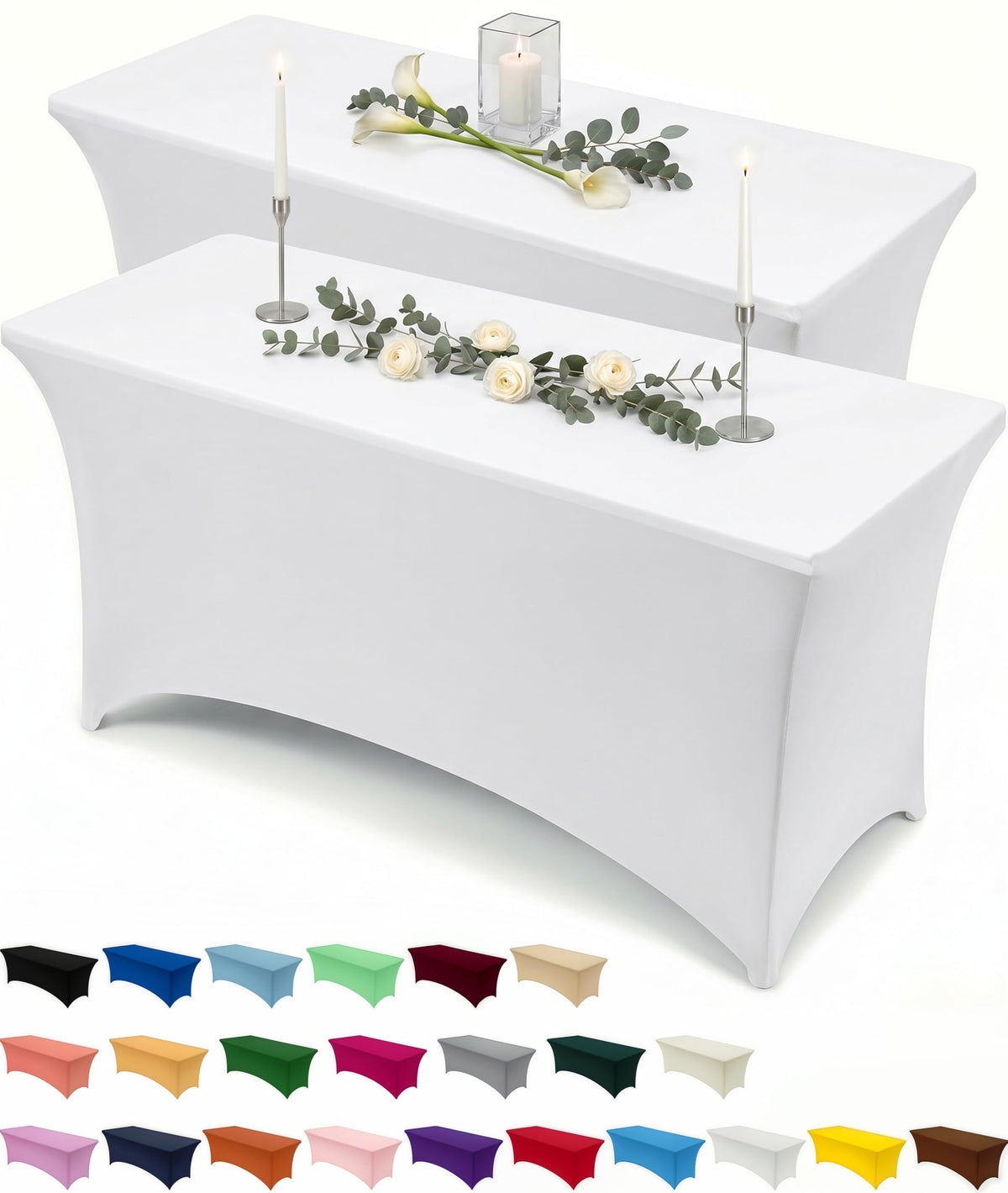 Utopia Kitchen Spandex Tablecloth 2 Pack [6FT, Black] Tight, Fitted, Washable and Wrinkle Resistant Stretch Rectangular Patio Table Cover for Event, Wedding, Banquet & Parties [72Lx30Wx30H Inch]