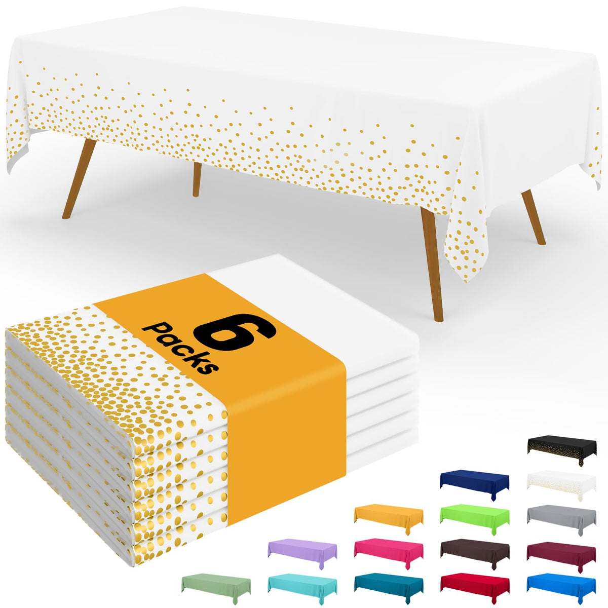 Smiry Disposable Table Cloth - 6 Pack, 54 x 108 Inch Waterproof Rectangle Tablecloths for Parties, Decorative Plastic Table Cover, Leakproof & Sturdy, White