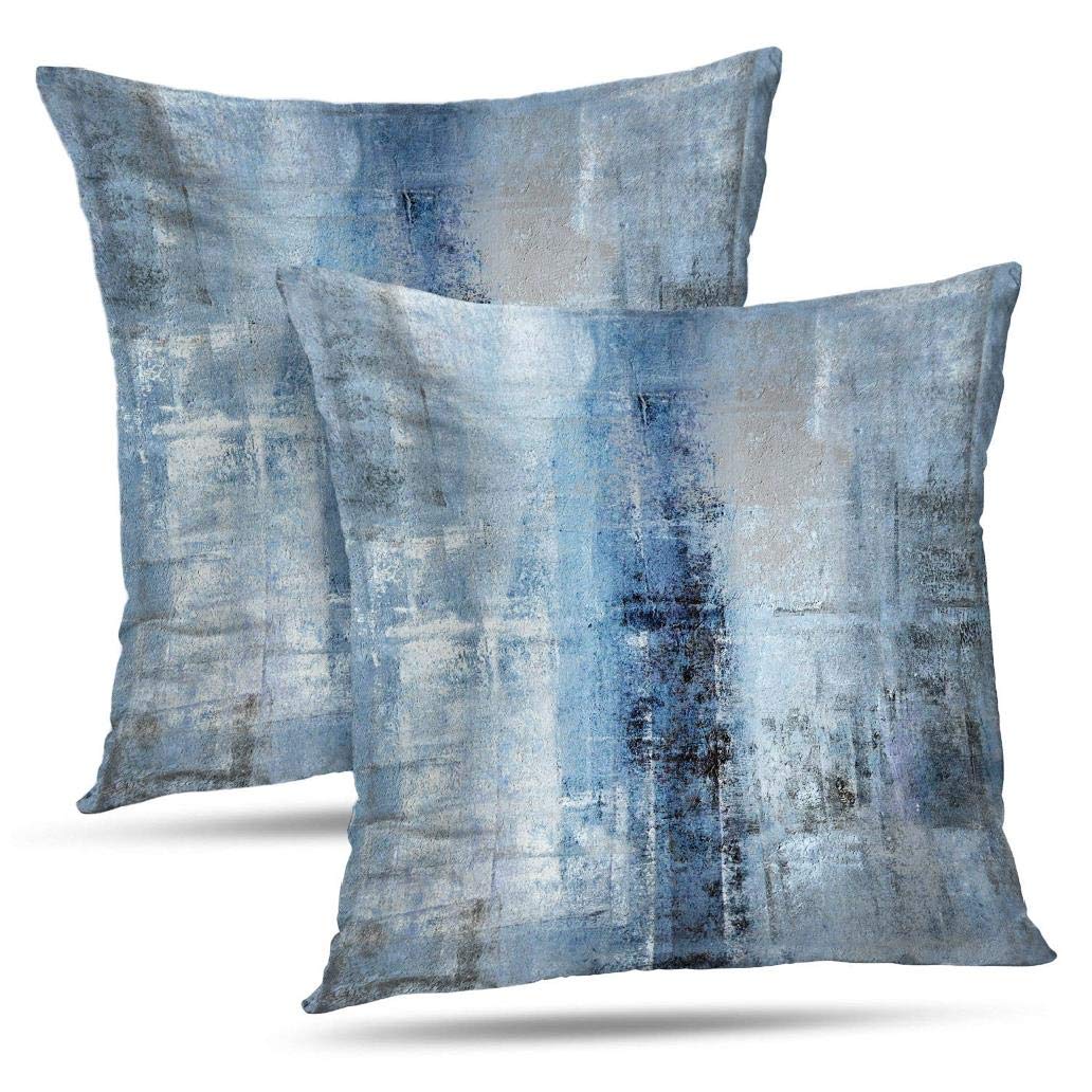 Blue and Grey Abstract Art Artwork Pillow Cover, Gallery Modern Decorative Throw Pillows Cushion Cover for Bedroom Sofa Living Room 18 x 18 Inch Set of 2