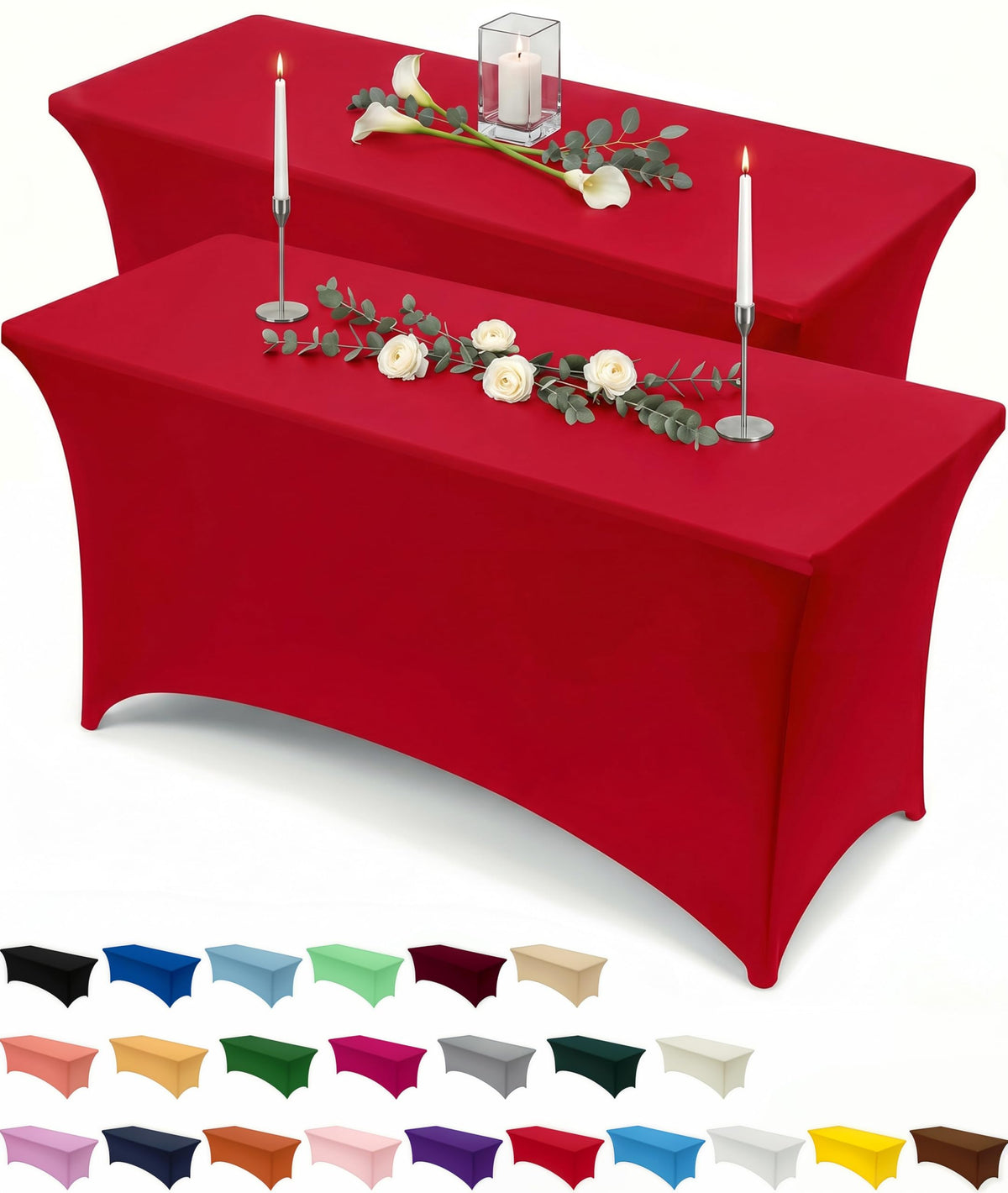 Utopia Kitchen Spandex Tablecloth 2 Pack [6FT, Black] Tight, Fitted, Washable and Wrinkle Resistant Stretch Rectangular Patio Table Cover for Event, Wedding, Banquet & Parties [72Lx30Wx30H Inch]