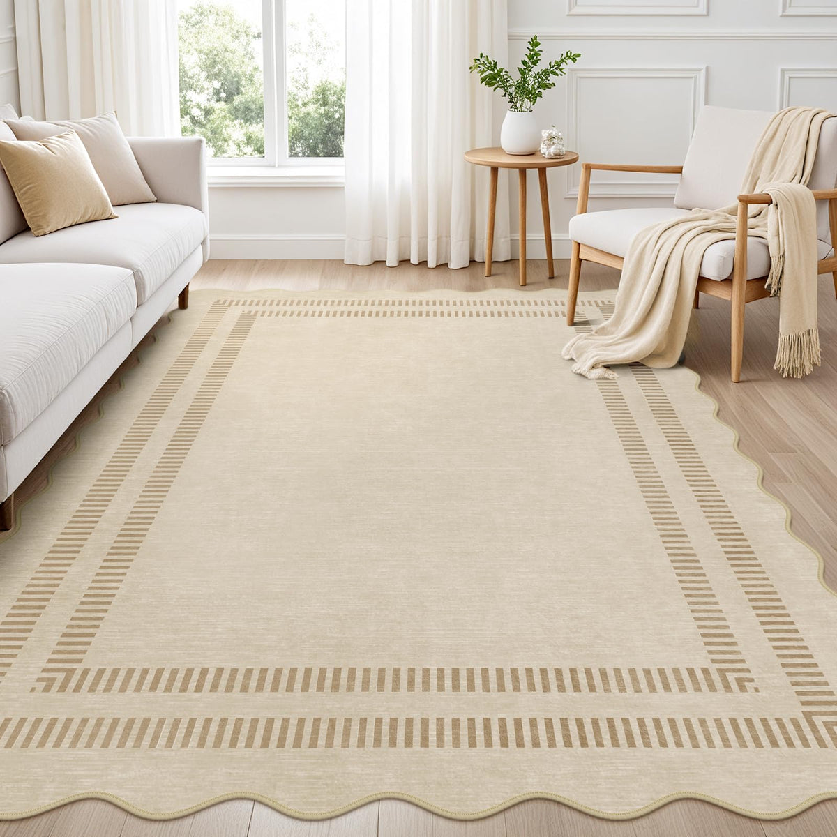 Area Rugs 5x7 Living Room Washable Modern Rug, Neutral Beige Soft Non Slip Rugs Ultra-Thin Indoor Carpet for Bedroom Dining Room Nursery Home Office