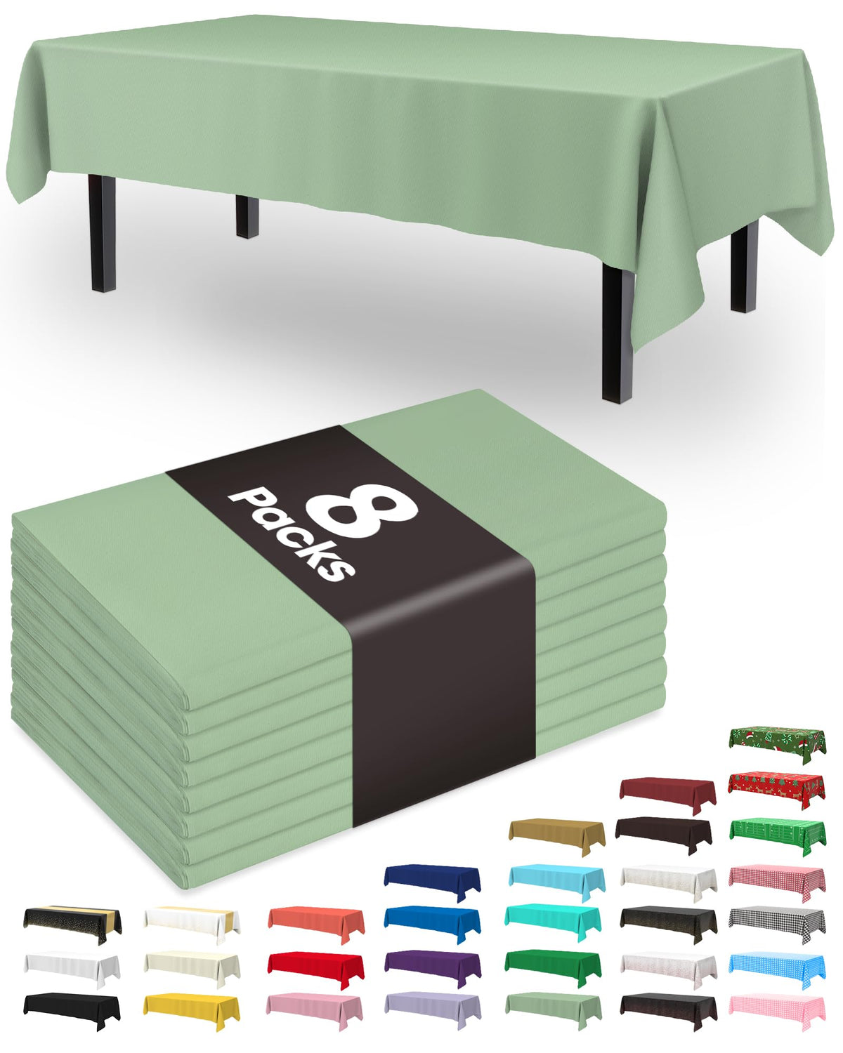 Pureegg Plastic Table Cloth Disposable 8 Pack 54 x 108 Inch, White