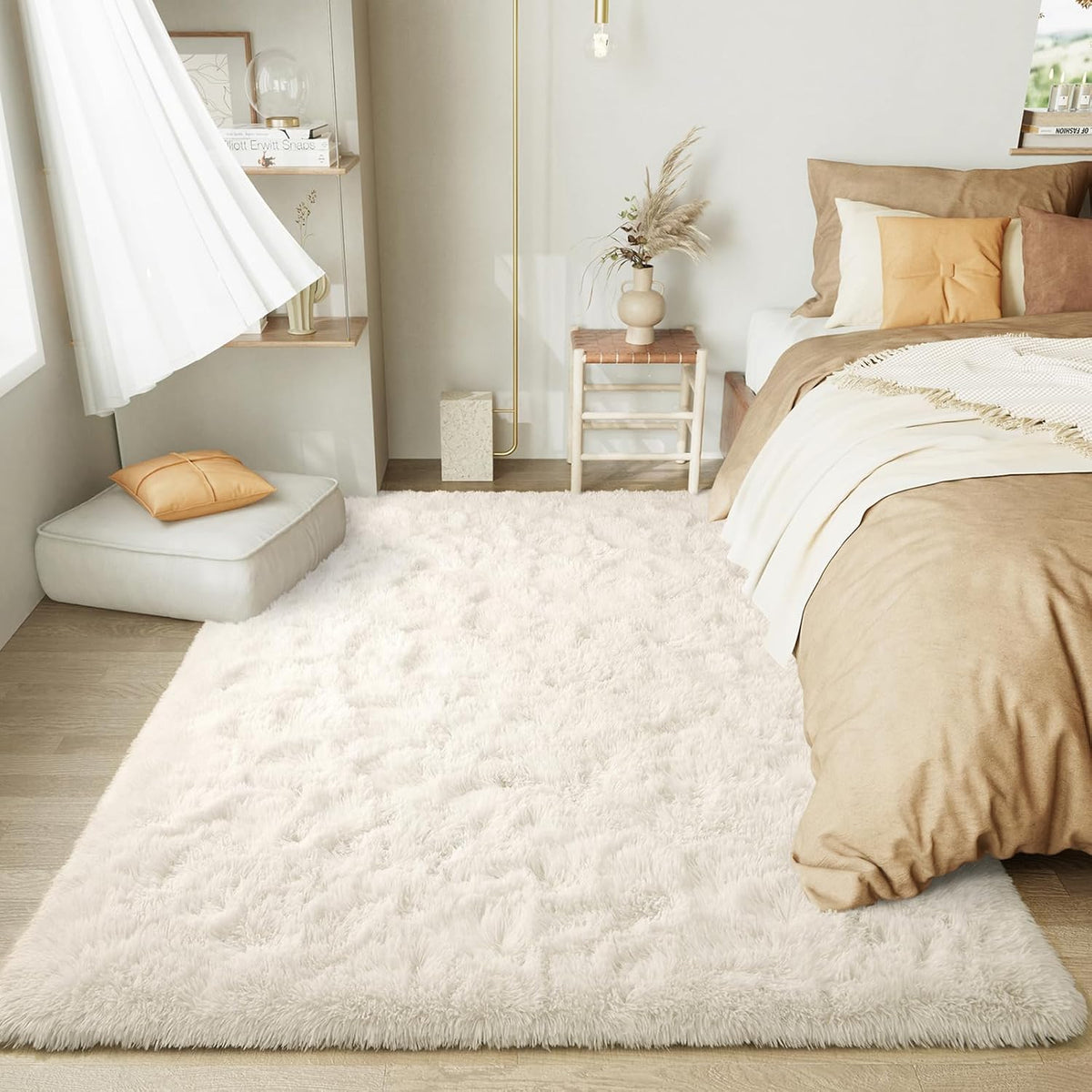 LOCHAS 4x6 Area Rugs Fluffy Living Room Carpets for Kids Bedroom, White
