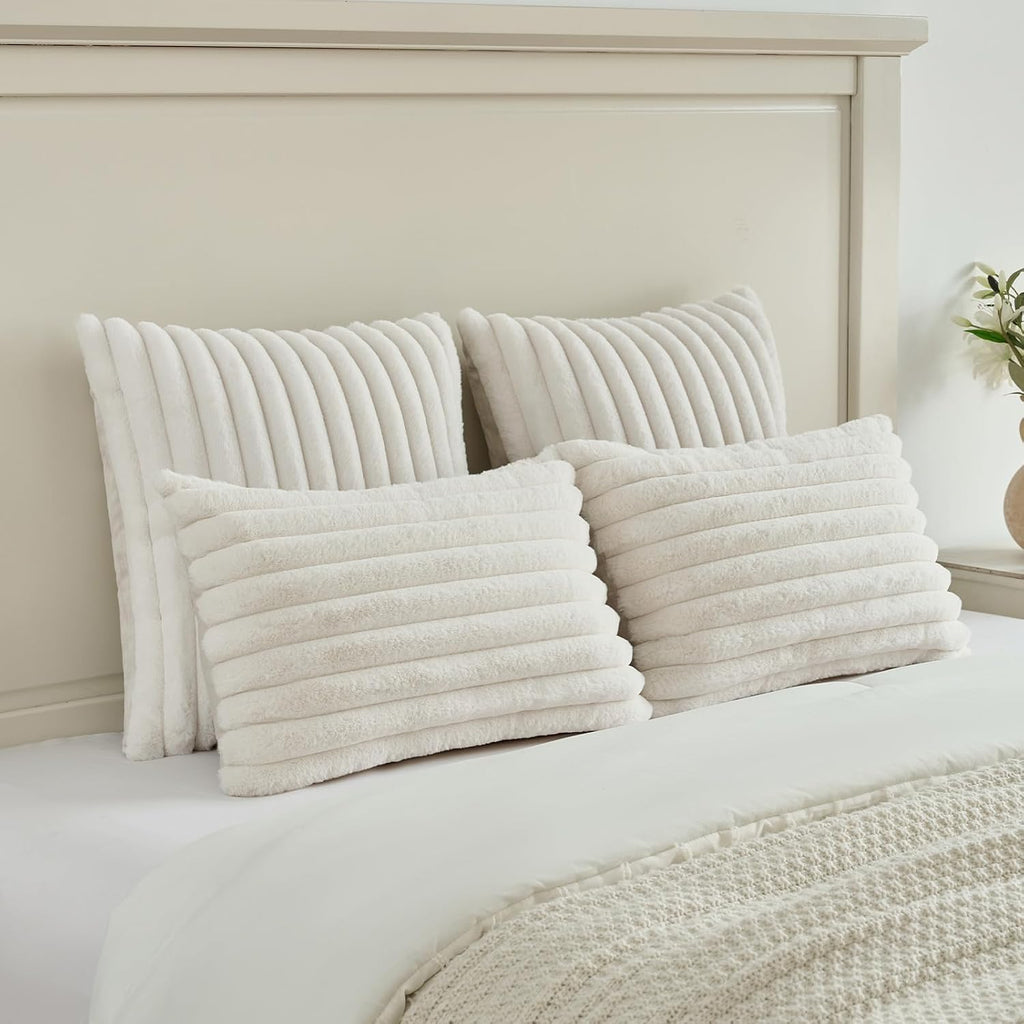 FUTEI Pack of 2 Faux Fur Throw Pillow Covers 18x18 Inch, Cream White
