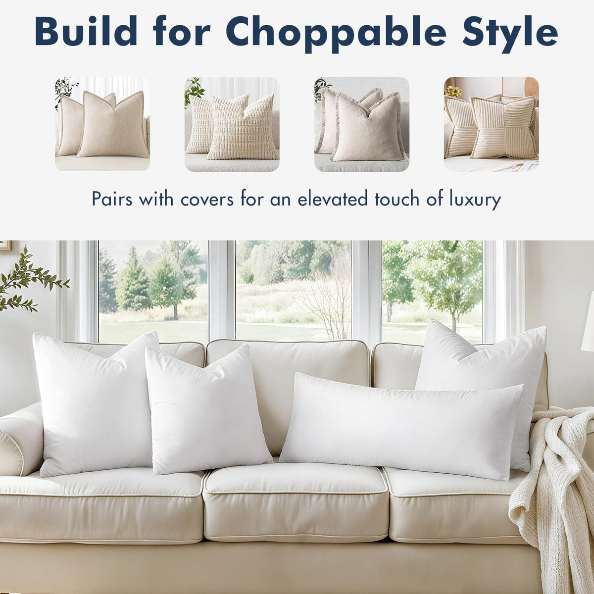 MIULEE 22x22 Pillow Inserts, Set of 2 Feather Down Throw Pillows