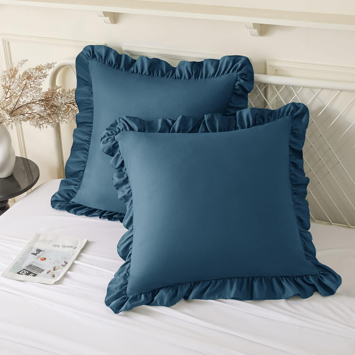 KKJIAF 2 Pack Ruffle Pillow Cases 18x18 Inches, White