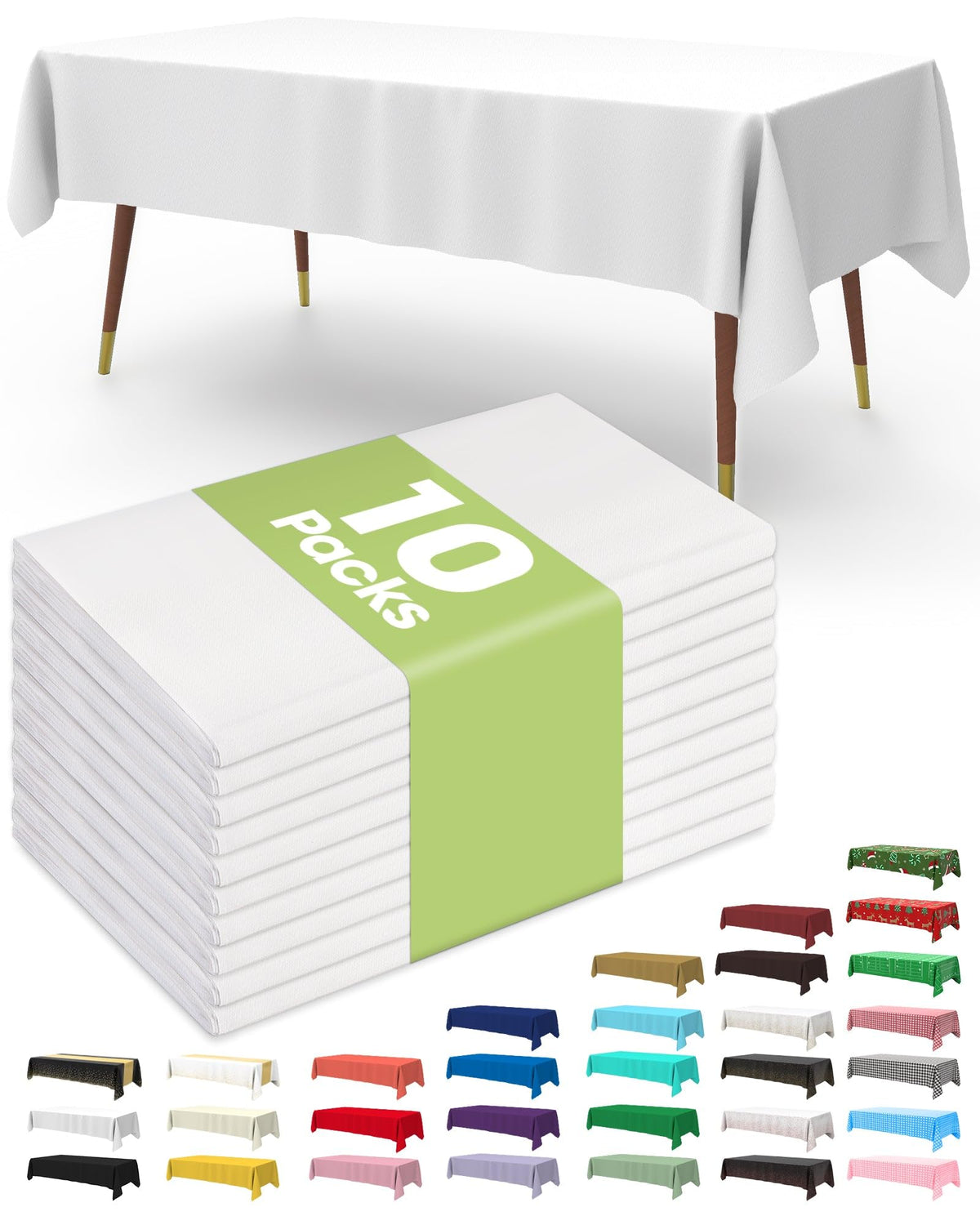 Pureegg Plastic Table Cloth Disposable 54x108 Inch 10 Pack, White