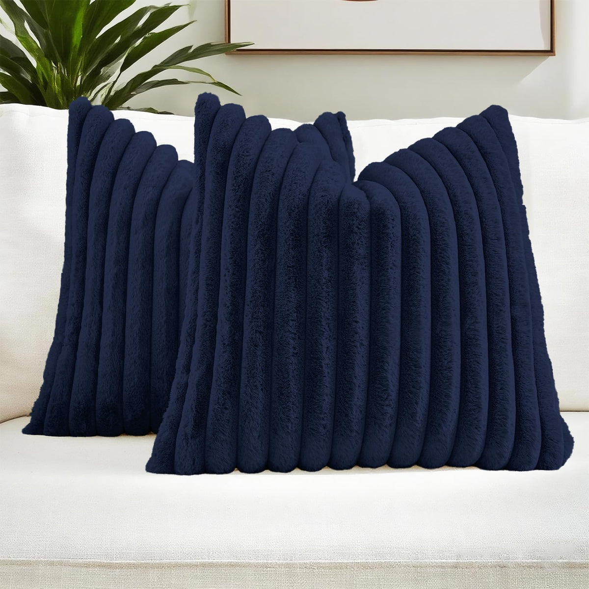 FUTEI Pack of 2 Faux Fur Throw Pillow Covers 18x18 Inch, Cream White