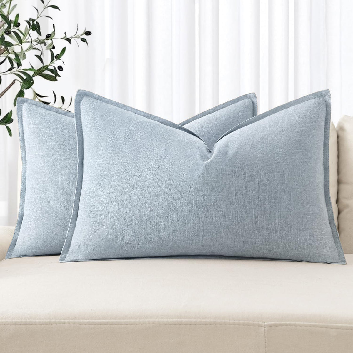 MIULEE Decorative Linen Euro Sham Pillow Covers 24x24 Natural Beige