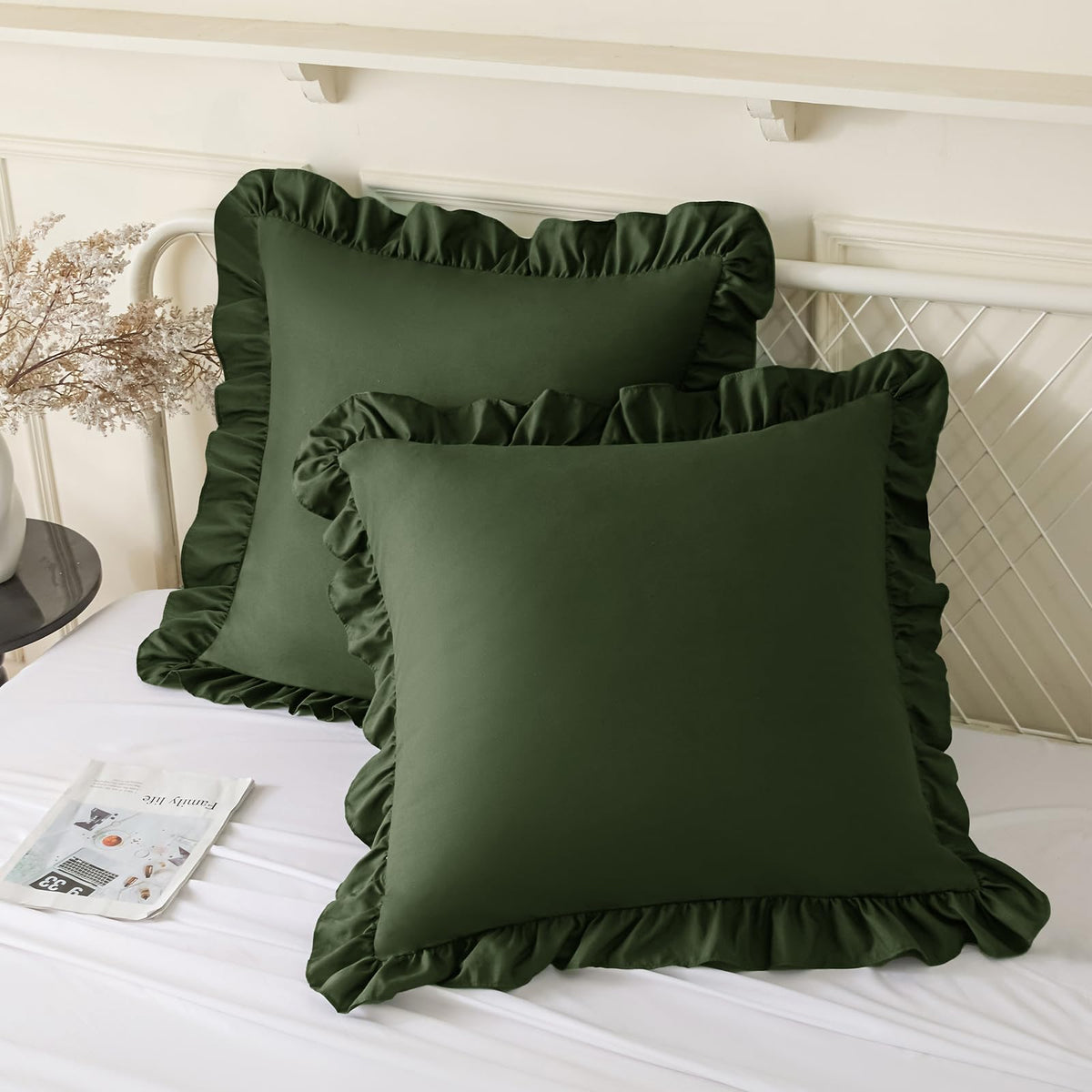 KKJIAF 2 Pack Ruffle Pillow Cases 18x18 Inches, White