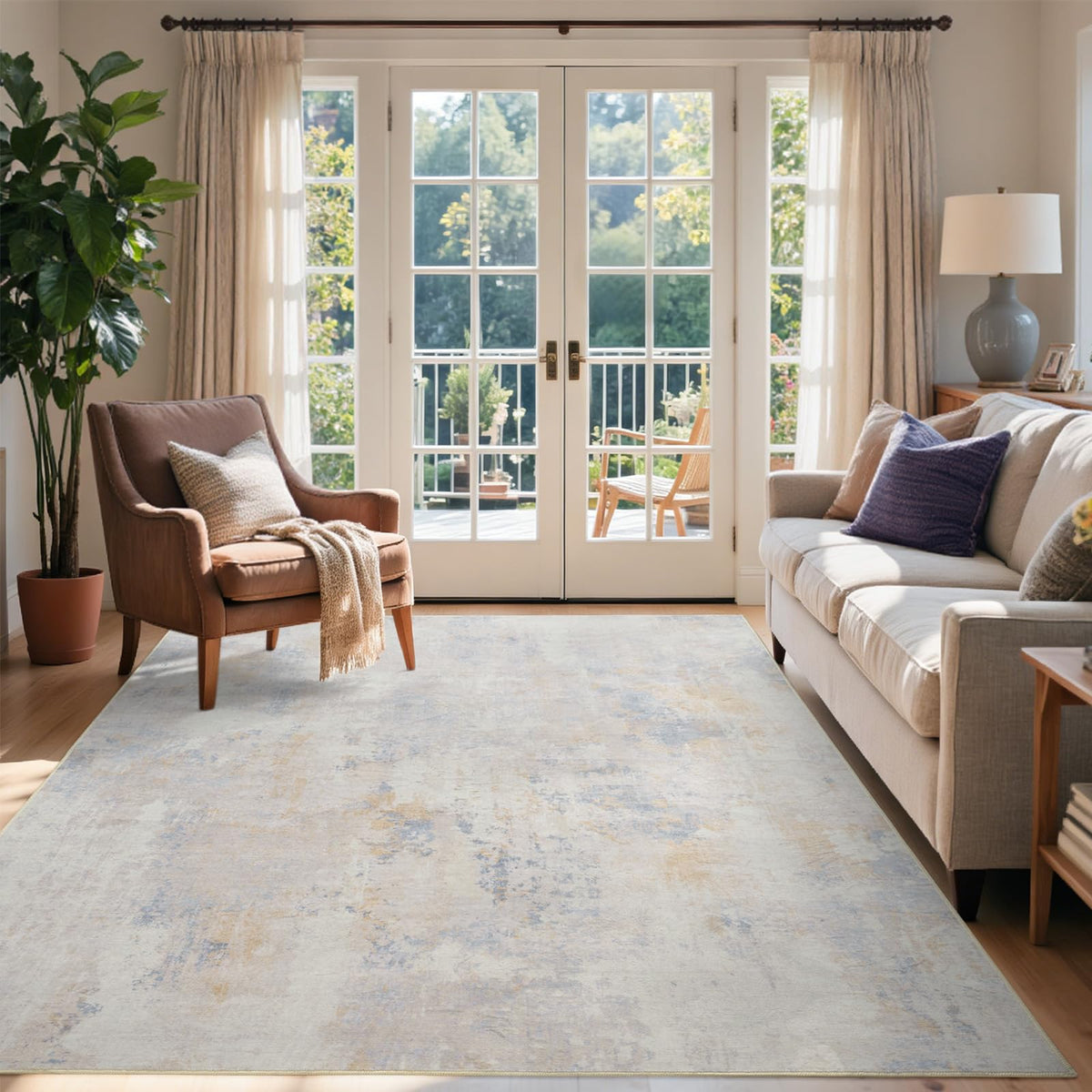 6x9 Ft Large Area Rugs for Living Room, Soft Non-Slip Washable Rugs Modern Abstract Pattern Carpet for Bedroom Indoor Floor Nursery Home Decor (Blue)