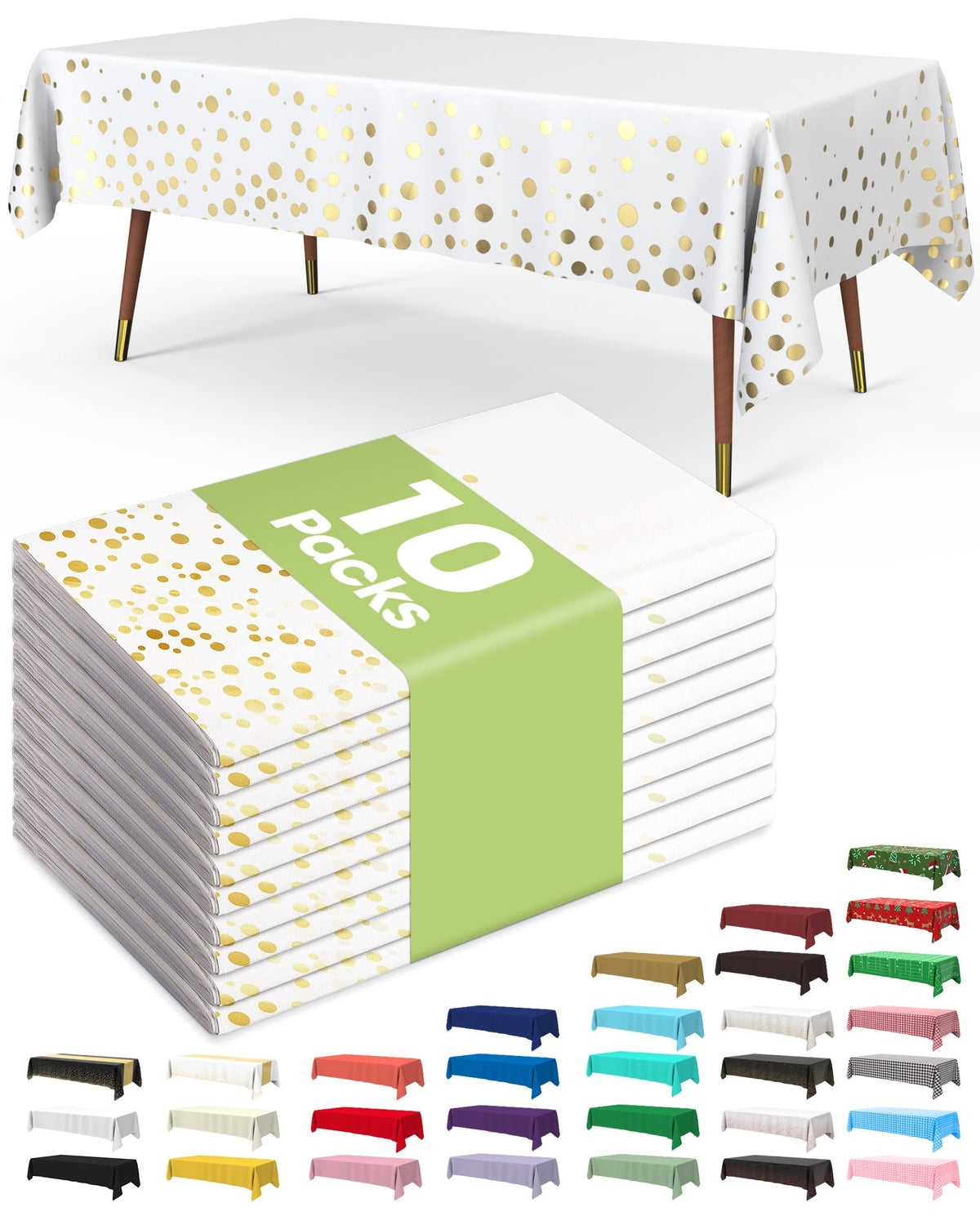Pureegg Plastic Table Cloth Disposable 54x108 Inch 10 Pack, White