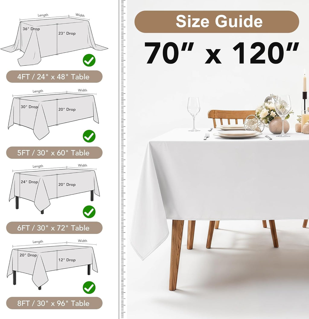 Fitable 6 Pack White Table Cloths 70x120 Inch for 6-8 Ft Rectangle Tables