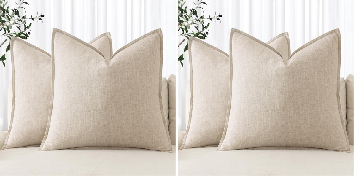 MIULEE Decorative Linen Euro Sham Pillow Covers 24x24 Natural Beige