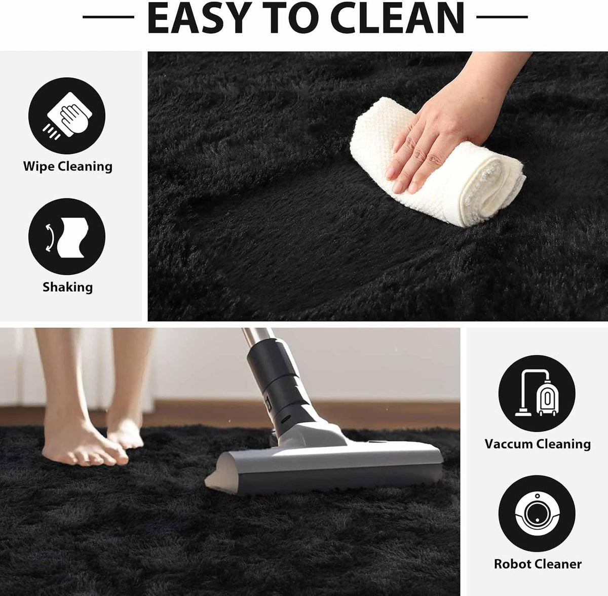 5x8 Area Rugs For Living Room Fluffy Black Rug For Bedroom (Black)