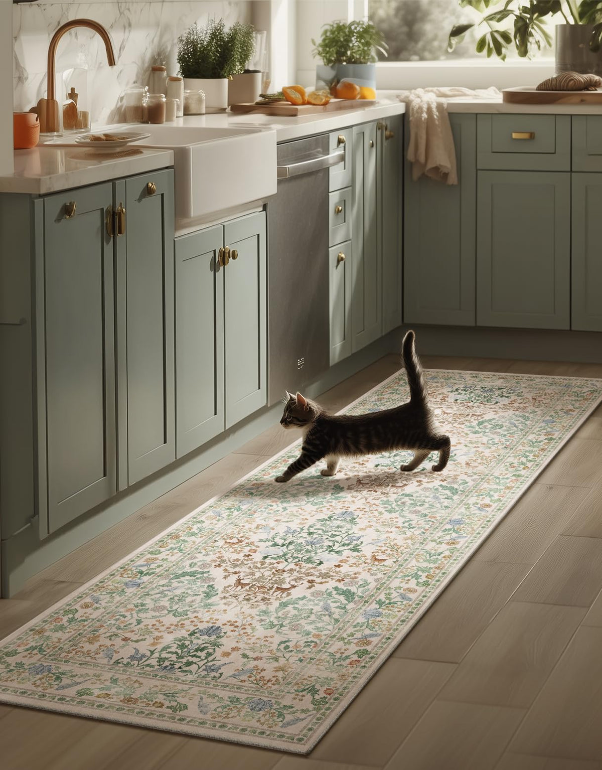 Washable Area Rugs for Living Room: 9x12 Area Rug for Bedroom Vintage Stain Resistant Non Slip Low Pile Lightweight Soft Carpet for Kitchen Dining Room Farmhouse Kids Room Nursery